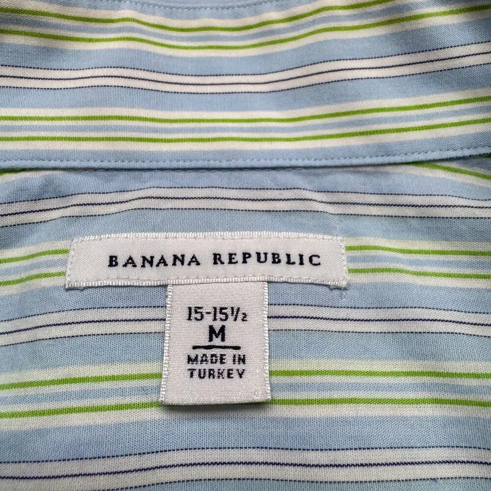Banana Republic Shirt Mens 15 15.5 Blue White Stripe Shirt Business Casual Prepp